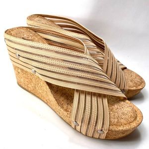 Lucky Brand Striped Miller Cork Wedge Sandals 6?